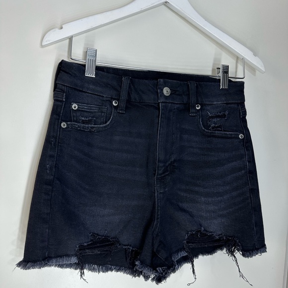 American Eagle AE Stretch Curvy Denim super high rise Shorts black sz 4 - Picture 3 of 9